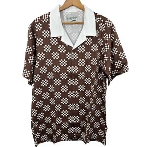 Bogey Boys Golf Shirt Casual Lightweight Brown Big Check Button Up Short Sleeve
